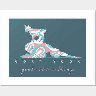 Goat Yoga Yeah It's a Thing Pose with Groovy Retro Pattern Posters and Art